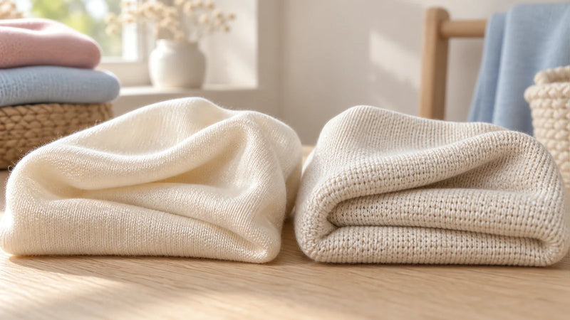 Two folded knits side by side: the one on the left falls in soft liquid folds, the one on the right holds its own shape.