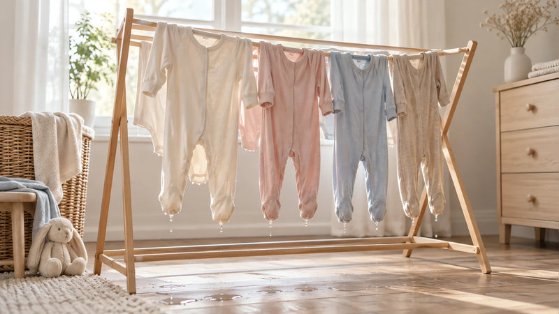 Small sleepers finishing on a drying rack in front of the window, which is where they last a great deal longer than in the dryer.