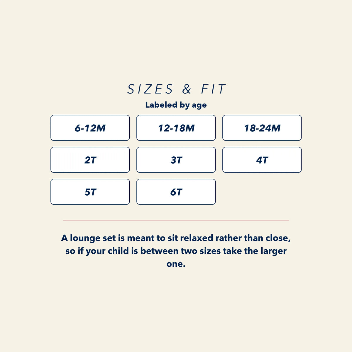 Size and fit guide for the JOWI Blue Daisy Hoodie & Jogger Set, listing every size offered and how to choose between two