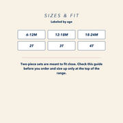 Size and fit guide for the JOWI Blue Star Dream Set, listing every size offered and how to choose between two