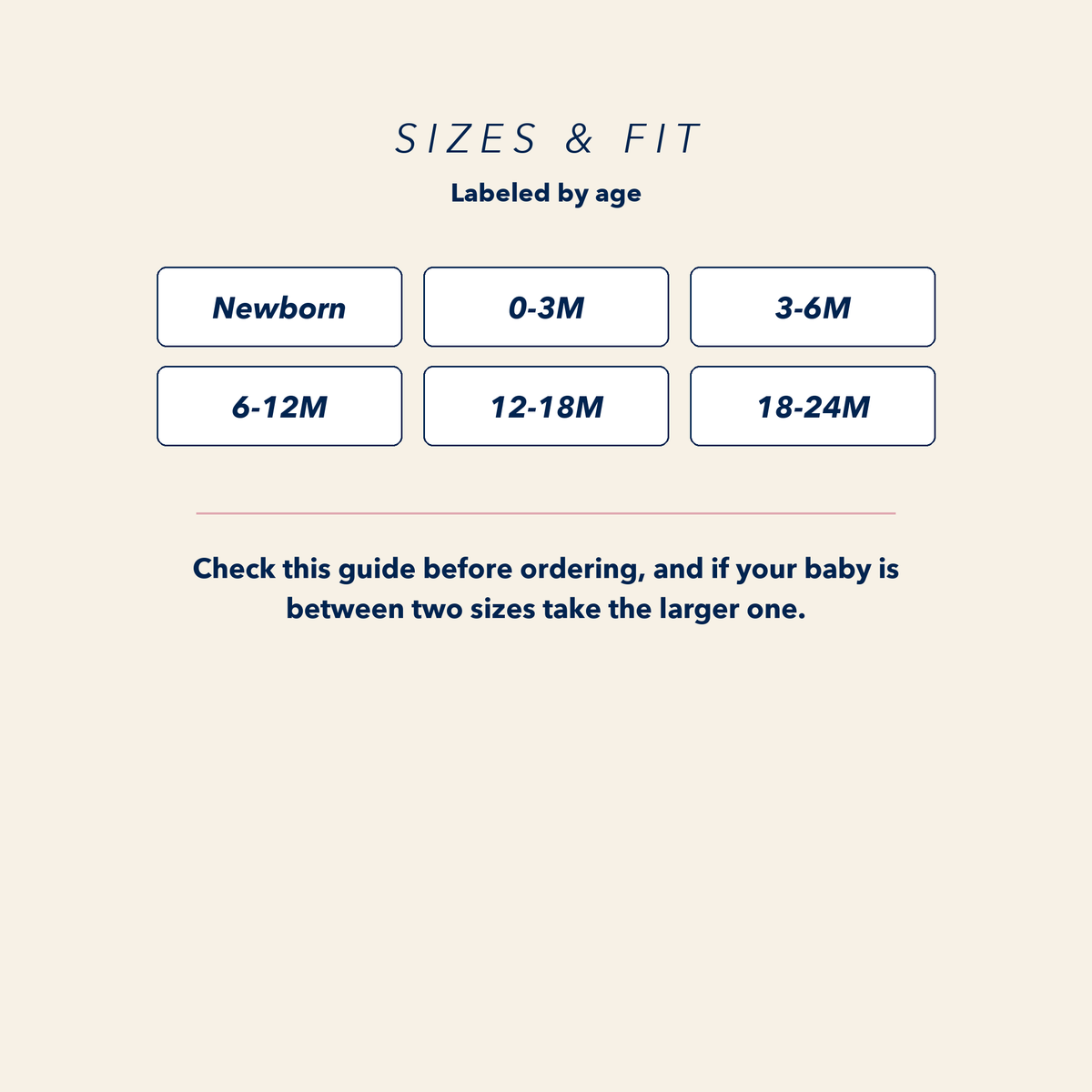 Size and fit guide for the JOWI Little Daisy Bodysuit, listing every size offered and how to choose between two