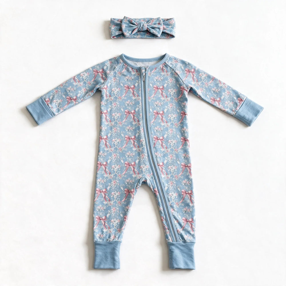 Blue Rose Toile Zip Romper