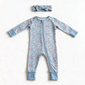 Blue Rose Toile Zip Romper