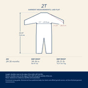 2T —  garment measurements for the 2t size