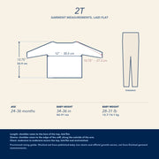 2T —  garment measurements for the 2t size